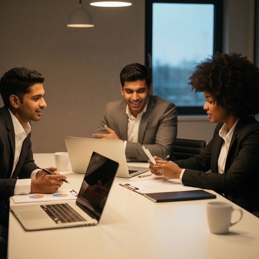 Business team discussing digital financial services strategy in 2025